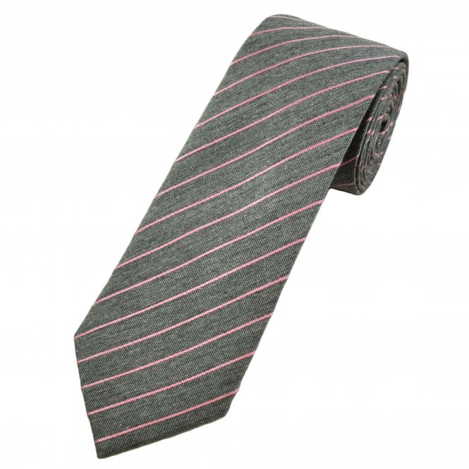 Tresanti Celeste Grey & Baby Pink Pin Stripe Men's Designer Silk Tie