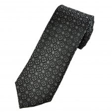 Tresanti Celeste Grey, Black & Silver Motif Patterned Silk Men's Designer Tie