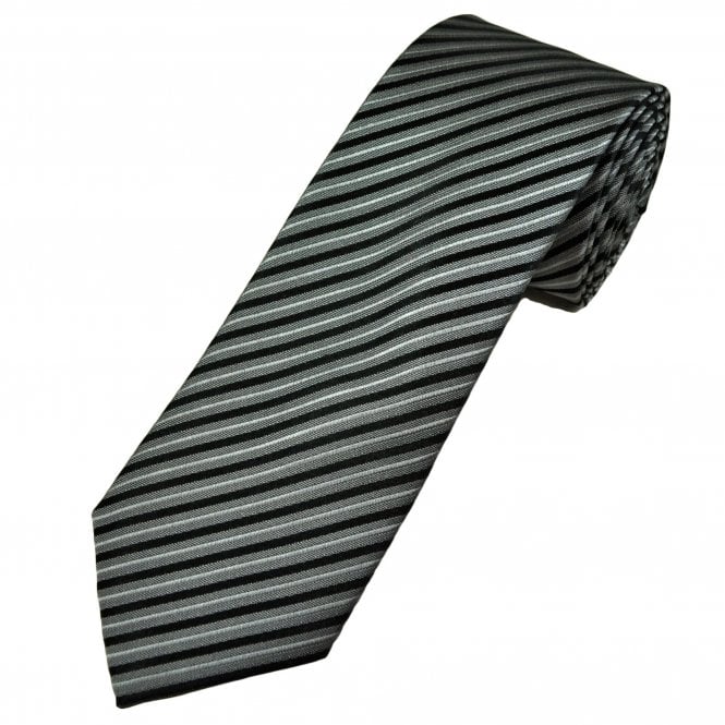 Tresanti Celeste Grey & Black Striped Men's Silk Tie