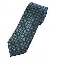 Tresanti Celeste Grey, Blue & White Flower Pattern Silk Men's Designer Tie