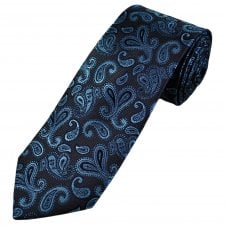 Tresanti Celeste Grey, Light Blue & Navy Paisley Men's Silk Designer Tie