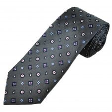 Tresanti Celeste Grey, Navy, Light Blue, Cerise Pink & Silver Patterned Men's Silk Designer Tie