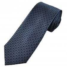 Tresanti Celeste Grey, Navy & Light Blue Square Pattern Men's Silk Tie