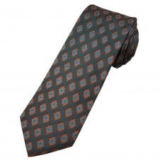 Tresanti Celeste Grey, Orange, Silver & Light Blue Patterned Men's Designer Silk Tie