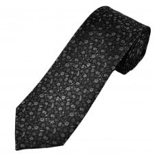 Tresanti Celeste Grey, Silver & Black Flower Pattern Men's Silk Designer Tie