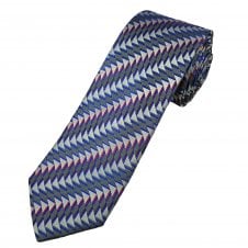 Tresanti Celeste Grey, Silver, Navy Blue, Royal Blue, Red & Burgundy Zig Zag Pattern Men's Silk Tie