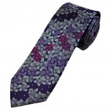 Tresanti Celeste Grey, Silver, Purple, Lilac & Cerise Pink Flower Pattern Men's Silk Designer Tie