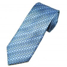 Tresanti Celeste Iceberg Blue, Royal Blue, White, Brown & Beige Circles Pattern Men's Silk Tie