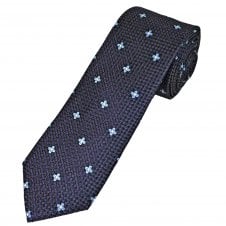 Tresanti Celeste Indigo  Blue, Purple, Silver & Light Blue Flower Pattern Men's Silk Tie