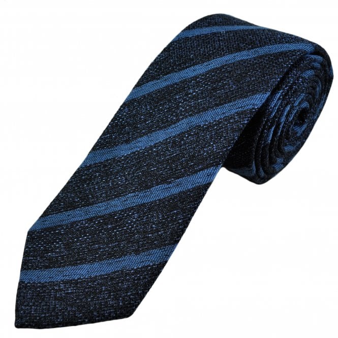 Tresanti Celeste Indigo & Light Blue Textured Stripe Men's Silk Designer Tie