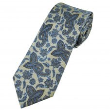Tresanti Celeste Ivory, Brown & Light Blue Paisley Patterned Men's Silk Tie