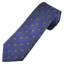 Tresanti Celeste Lavender Blue & Green Flower Pattern Men's Silk Designer Tie