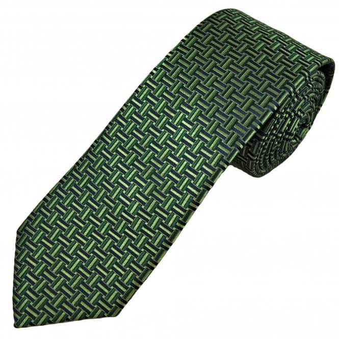 Tresanti Celeste Leaf Green, Sage & Navy Blue Basketweave Pattern Men's Silk Tie