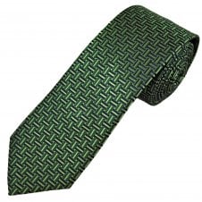 Tresanti Celeste Leaf Green, Sage & Navy Blue Basketweave Pattern Men's Silk Tie