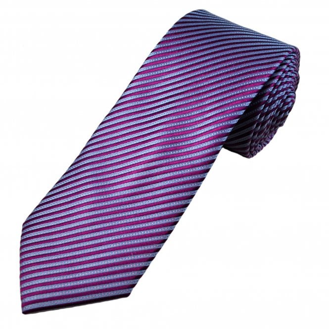 Tresanti Celeste Light Blue & Fuchsia Stripes with Pink Pin Dots Men's Silk Designer Tie