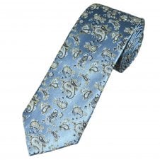 Tresanti Celeste Light Blue, Gold Beige, White & Pewter Paisley Pattern Men's Silk Tie