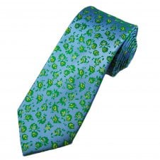 Tresanti Celeste Light Blue, Green & Lemon Floral Patterned Men's Silk Designer Tie