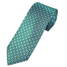 Tresanti Celeste Light Blue, Green, White & Pink Square Patterned Men's Silk Tie
