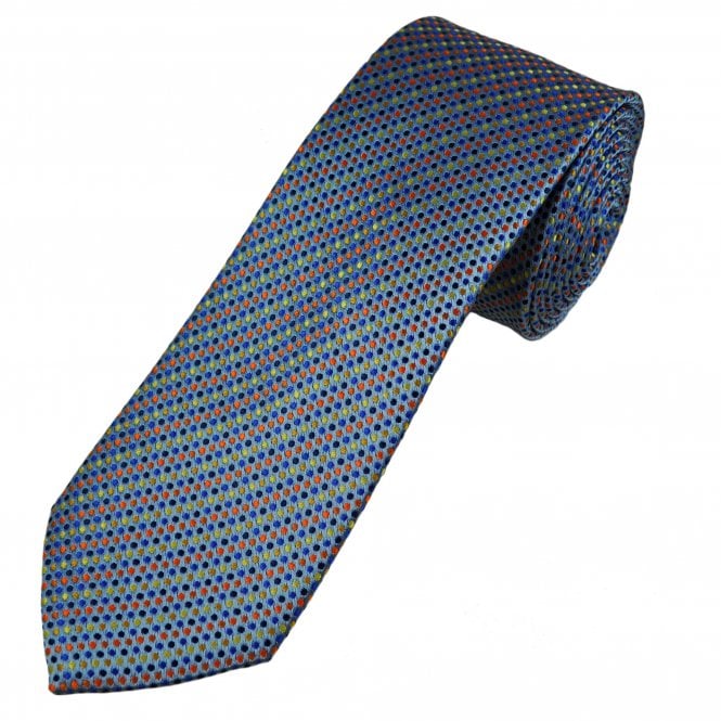 Tresanti Celeste Light Blue, Navy, Black, Orange & Lemon Yellow Dot Pattern Men's Silk Designer Tie