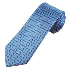 Tresanti Celeste Light Blue, Navy Blue, white & Brown Square Pattern Men's Silk Designer Tie