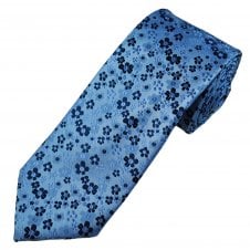 Tresanti Celeste Light Blue & Navy Floral Pattern Men's Silk Designer Tie
