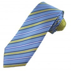 Tresanti Celeste Light Blue, Navy, Gold, Royal & White Striped Men's Silk Tie (with Contrast Tail)