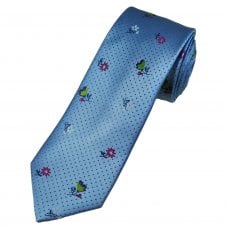 Tresanti Celeste Light Blue, Navy & Multi Coloured Flowers Men's Silk Designer Tie