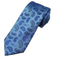 Tresanti Celeste Light Blue, Navy & Silver Paisley Pattern Men's Silk Designer Tie