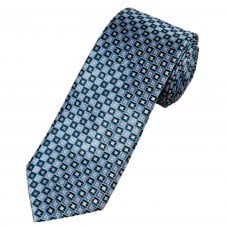 Tresanti Celeste Light Blue, Navy, Silver & Pink Square Patterned Men's Silk Tie