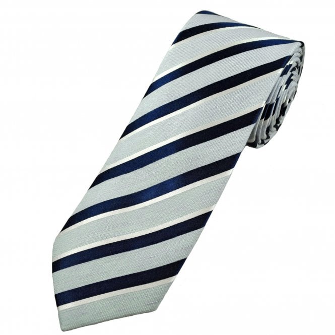 Tresanti Celeste Light Blue, Navy & White Striped Linen Silk Blend Men's Tie