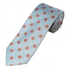 Tresanti Celeste Light Blue, Orange, Navy & Pink Patterned Men's Silk Tie