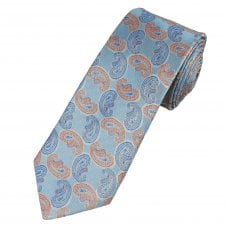 Tresanti Celeste Light Blue, Orange & Royal Blue Paisley Patterned Men's Silk Tie