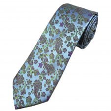 Tresanti Celeste Light Blue, Purple & Green Paisley Men's Silk Designer Tie