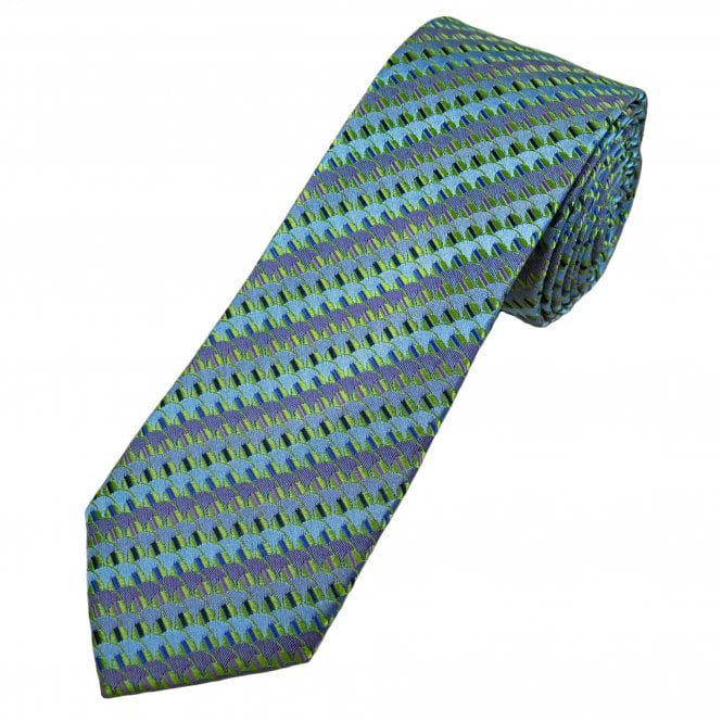 Tresanti Celeste Light Blue, Purple & Shades of Green Geometric Pattern Men's Designer Silk Tie
