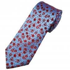 Tresanti Celeste Light Blue, Red & Burgundy Floral Patterned Men's Silk Designer Tie