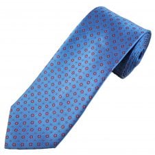 Tresanti Celeste Light Blue & Red Patterned Men's Silk Designer Tie