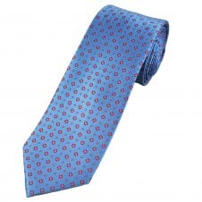  Tresanti Celeste Light Blue & Red Squares & Dots Patterned Men's Silk Tie