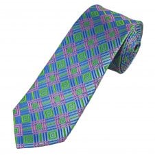 Tresanti Celeste Light Blue, Royal Blue, Green & Pink Patterned Men's Silk Tie