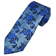 Tresanti Celeste Light Blue, Royal Blue & Navy Blue Floral Pattern Men's Silk Designer Tie