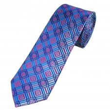 Tresanti Celeste Light Blue, Royal Blue, Purple & Fuchsia Pink Patterned Men's Silk Tie