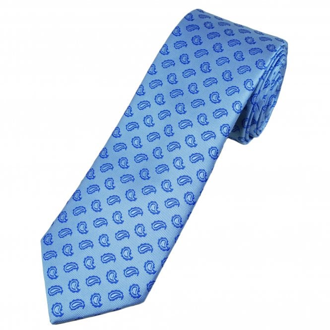 Tresanti Celeste Light Blue & Royal Teardrop Paisley Pattern Men's Silk Designer Tie