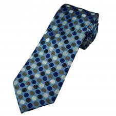 Tresanti Celeste Light Blue, Silver, Beige & Brown Circle Pattern Men's Silk Designer Tie