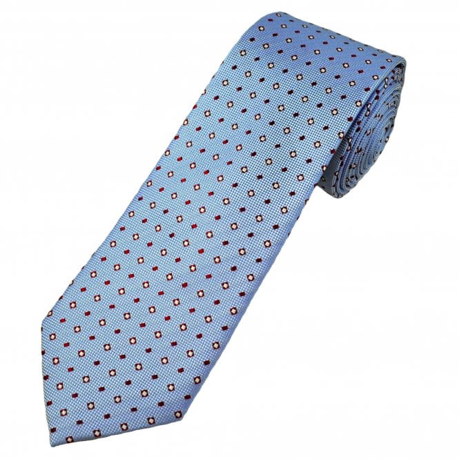 Tresanti Celeste Light Blue, Silver & Burgundy Pattern Men's Silk Tie