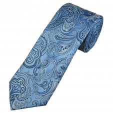 Tresanti Celeste Light Blue, Silver, Grey & Navy Paisley Men's Silk Designer Tie