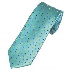Tresanti Celeste Light Blue, Turquoise, Royal, Navy & Yellow Polka Dot Patterned Men's Silk Tie