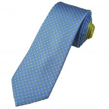 Tresanti Celeste Light Blue with Gold Circles and White Spots Men's Silk Designer Tie (With Contrast Tail)