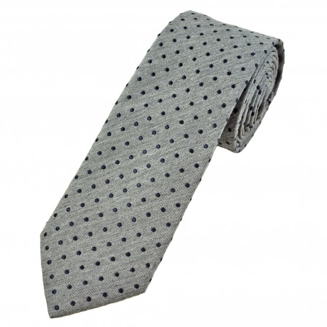 Tresanti Celeste Light Grey & Navy Blue Polka Dot Men's Designer Tie