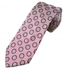 Tresanti Celeste Light Pink, Fuchsia & Silver Circle Pattern Men's Silk Designer Tie