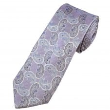 Tresanti Celeste Lilac, Navy & Light Blue Paisley Patterned Narrow Men's Silk Tie