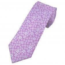 Tresanti Celeste Lilac & Silver Flower Pattern Men's Silk Tie